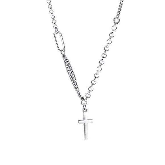 NEW Silver Clavicle Chain Double Cross Necklace - Picture 7 of 8